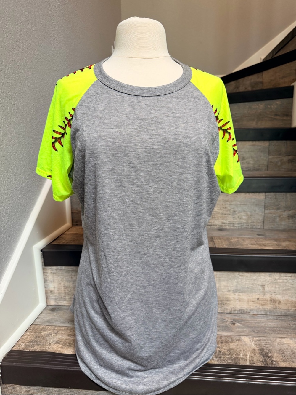 NWOT Women’s XL Short Sleeve Softball Raglan Tee - Neon Yellow Softball Tshirt